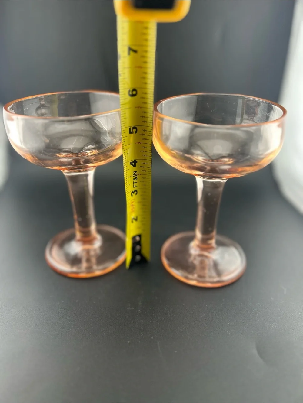 Vintage Pink Heavy Pressed Glass Coup Glasses Set of 2